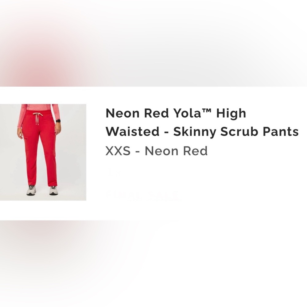 New Figs red skinny scrub pants. XXS P. Pants only
